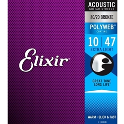 Elixir   11000  Extra Light Acoustic 80/20 Bronze Polyweb Strings